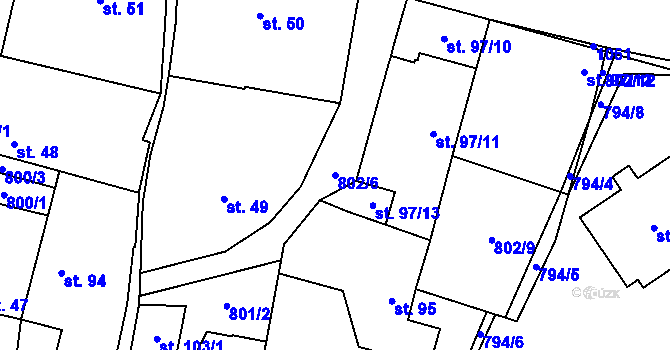 Parcela st. 802/6 v KÚ Hraběšín, Katastrální mapa