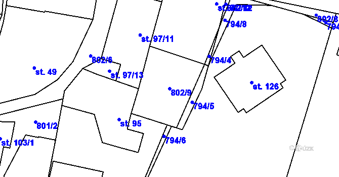 Parcela st. 802/9 v KÚ Hraběšín, Katastrální mapa