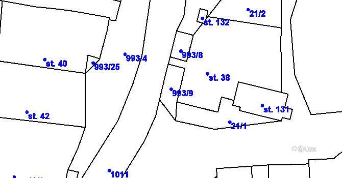 Parcela st. 993/9 v KÚ Hraběšín, Katastrální mapa