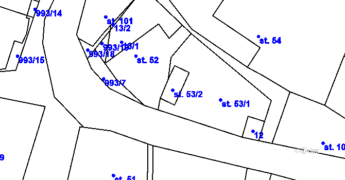 Parcela st. 53/2 v KÚ Hraběšín, Katastrální mapa