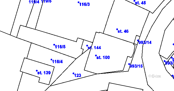 Parcela st. 144 v KÚ Hraběšín, Katastrální mapa