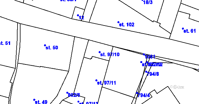 Parcela st. 97/10 v KÚ Hraběšín, Katastrální mapa