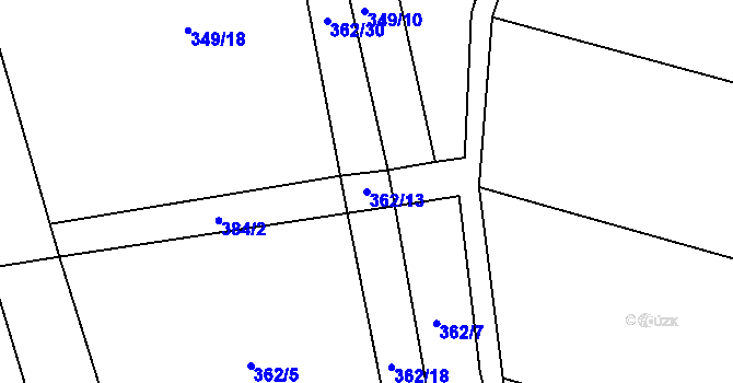 Parcela st. 362/13 v KÚ Hraběšín, Katastrální mapa
