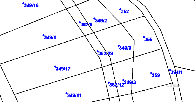 Parcela st. 362/29 v KÚ Hraběšín, Katastrální mapa