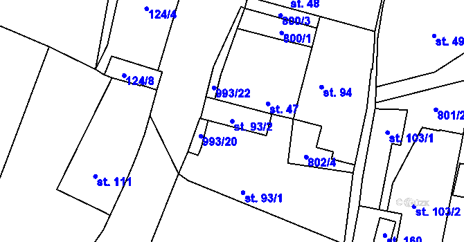Parcela st. 93/2 v KÚ Hraběšín, Katastrální mapa