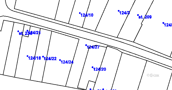 Parcela st. 124/27 v KÚ Hrabětice, Katastrální mapa