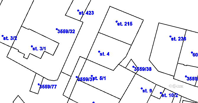 Parcela st. 4 v KÚ Hrabětice, Katastrální mapa