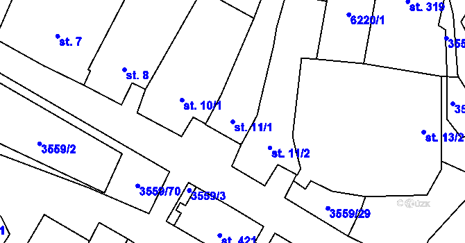 Parcela st. 11/1 v KÚ Hrabětice, Katastrální mapa