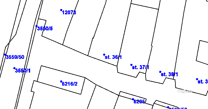 Parcela st. 36/1 v KÚ Hrabětice, Katastrální mapa