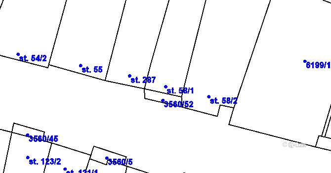 Parcela st. 58/1 v KÚ Hrabětice, Katastrální mapa