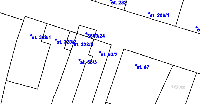 Parcela st. 63/2 v KÚ Hrabětice, Katastrální mapa