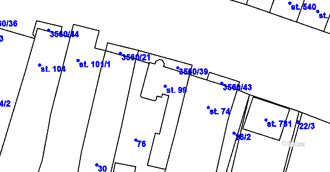 Parcela st. 99 v KÚ Hrabětice, Katastrální mapa