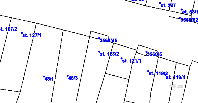 Parcela st. 123/2 v KÚ Hrabětice, Katastrální mapa