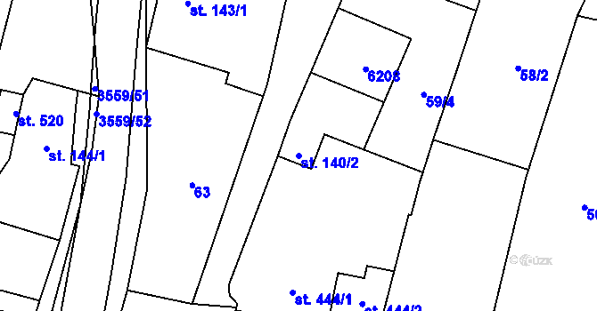 Parcela st. 140/2 v KÚ Hrabětice, Katastrální mapa