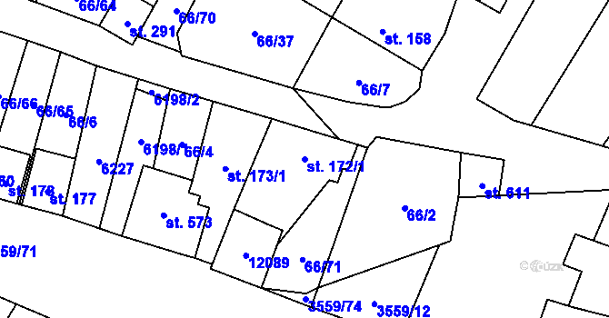 Parcela st. 172/1 v KÚ Hrabětice, Katastrální mapa