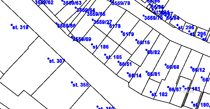 Parcela st. 185 v KÚ Hrabětice, Katastrální mapa