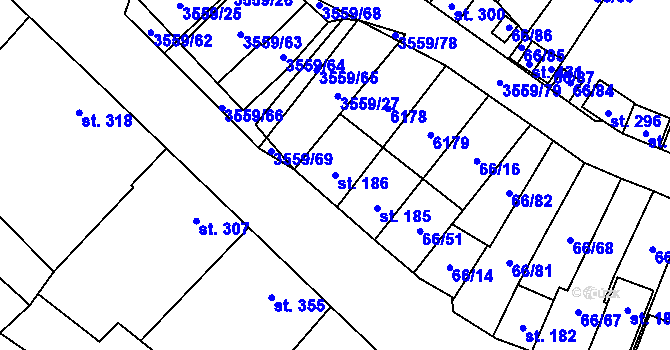 Parcela st. 186 v KÚ Hrabětice, Katastrální mapa