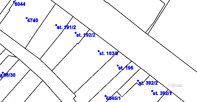 Parcela st. 193/2 v KÚ Hrabětice, Katastrální mapa