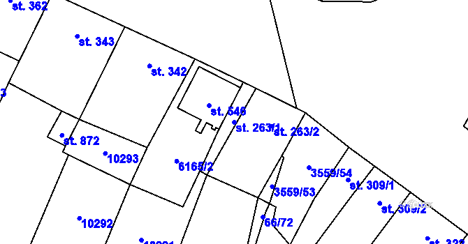 Parcela st. 263/1 v KÚ Hrabětice, Katastrální mapa