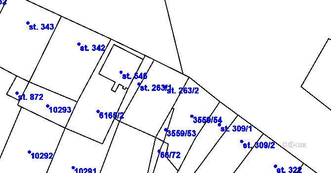 Parcela st. 263/2 v KÚ Hrabětice, Katastrální mapa