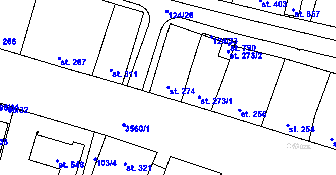 Parcela st. 274 v KÚ Hrabětice, Katastrální mapa