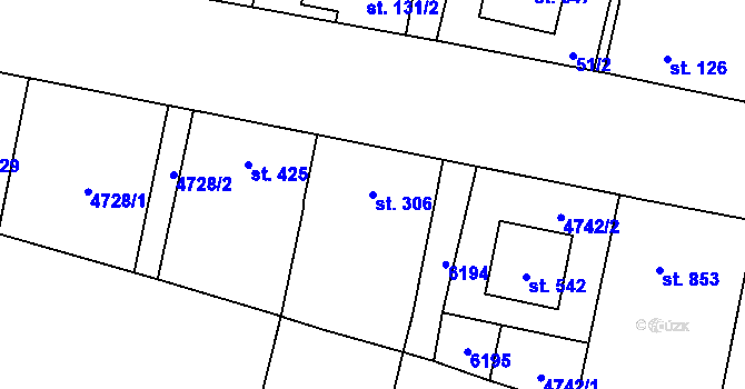 Parcela st. 306 v KÚ Hrabětice, Katastrální mapa