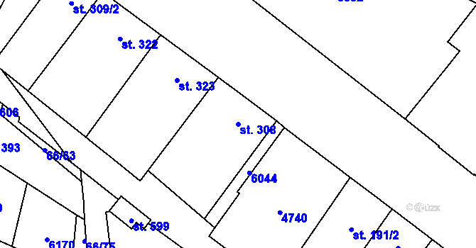 Parcela st. 308 v KÚ Hrabětice, Katastrální mapa
