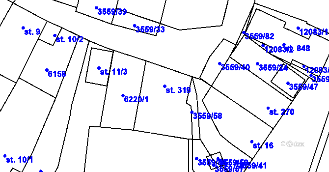Parcela st. 319 v KÚ Hrabětice, Katastrální mapa
