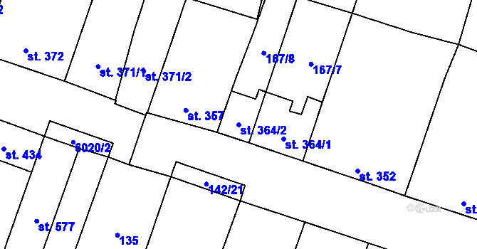Parcela st. 364/2 v KÚ Hrabětice, Katastrální mapa