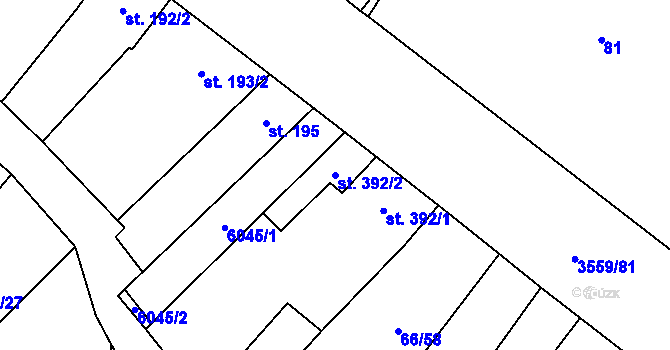 Parcela st. 392/2 v KÚ Hrabětice, Katastrální mapa
