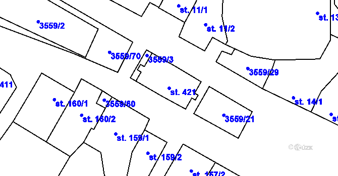 Parcela st. 421 v KÚ Hrabětice, Katastrální mapa