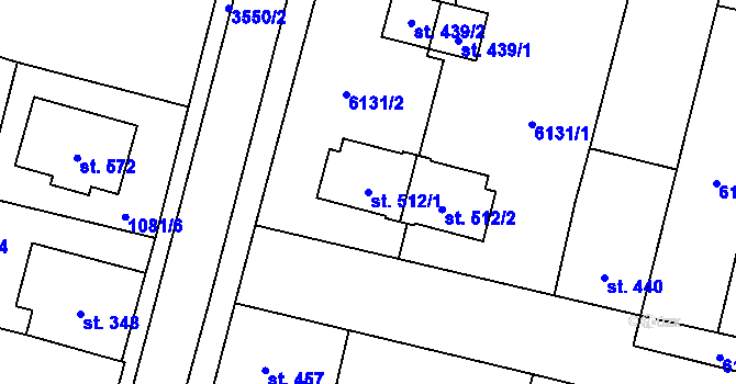 Parcela st. 512/1 v KÚ Hrabětice, Katastrální mapa