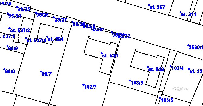Parcela st. 536 v KÚ Hrabětice, Katastrální mapa