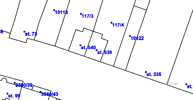 Parcela st. 539 v KÚ Hrabětice, Katastrální mapa