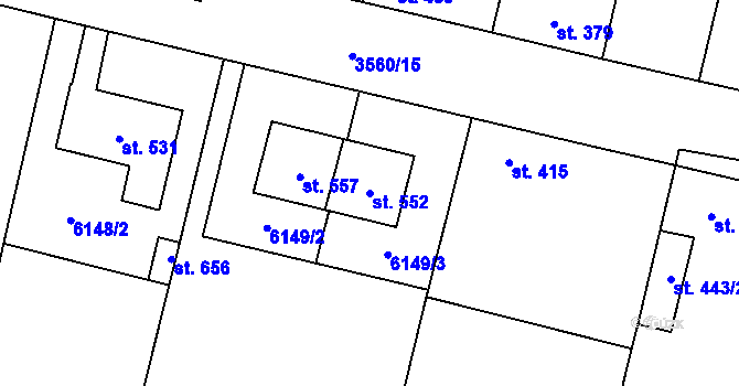 Parcela st. 552 v KÚ Hrabětice, Katastrální mapa