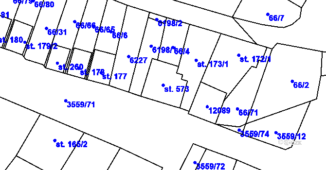 Parcela st. 573 v KÚ Hrabětice, Katastrální mapa