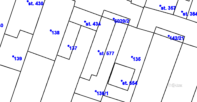 Parcela st. 577 v KÚ Hrabětice, Katastrální mapa