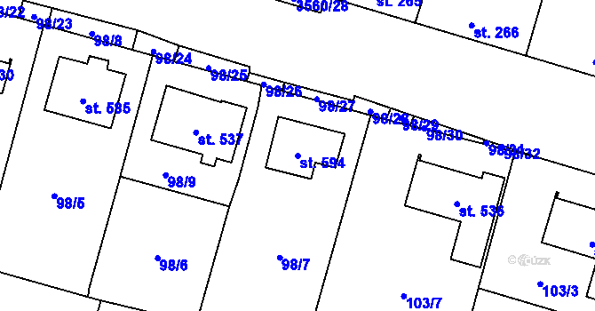 Parcela st. 594 v KÚ Hrabětice, Katastrální mapa