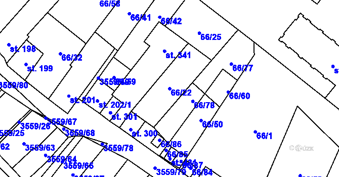 Parcela st. 66/22 v KÚ Hrabětice, Katastrální mapa