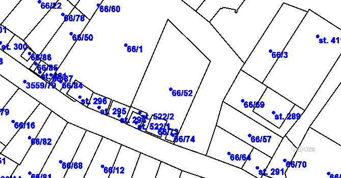 Parcela st. 66/52 v KÚ Hrabětice, Katastrální mapa