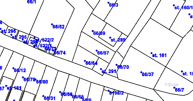 Parcela st. 66/57 v KÚ Hrabětice, Katastrální mapa