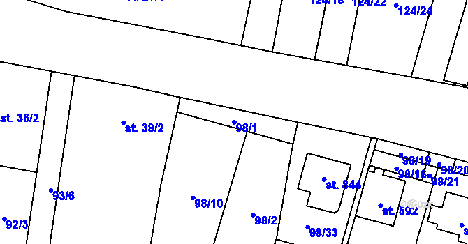 Parcela st. 98/1 v KÚ Hrabětice, Katastrální mapa