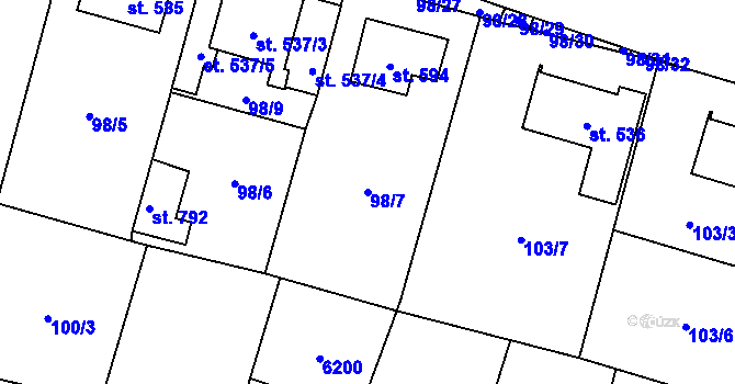 Parcela st. 98/7 v KÚ Hrabětice, Katastrální mapa