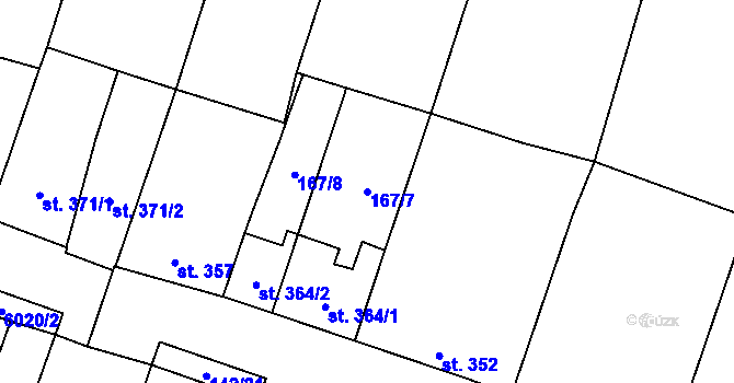 Parcela st. 167/7 v KÚ Hrabětice, Katastrální mapa
