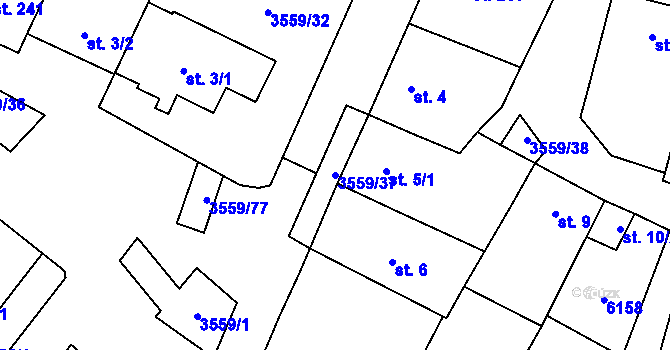 Parcela st. 3559/37 v KÚ Hrabětice, Katastrální mapa