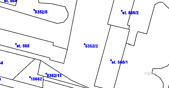 Parcela st. 5352/2 v KÚ Hrabětice, Katastrální mapa