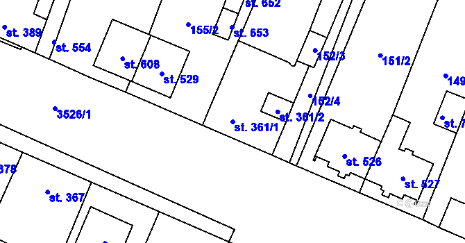 Parcela st. 361/1 v KÚ Hrabětice, Katastrální mapa