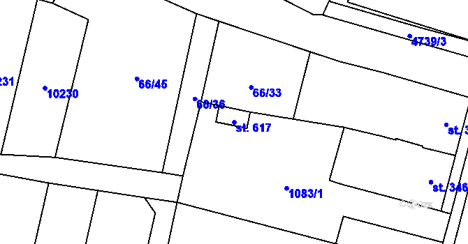 Parcela st. 617 v KÚ Hrabětice, Katastrální mapa