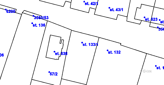 Parcela st. 133/1 v KÚ Hrabětice, Katastrální mapa