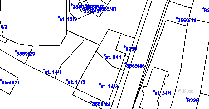 Parcela st. 644 v KÚ Hrabětice, Katastrální mapa